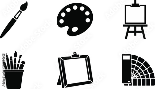 A set of artistic tools and supplies on transparent background