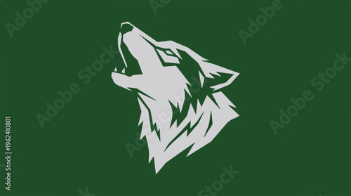 Green background with a white wolf howling at the sky.