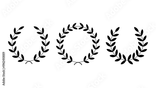 Elegant laurel wreaths depicted in a stylish, symmetrical black and white design arrangement showcasing classic motifs Vector