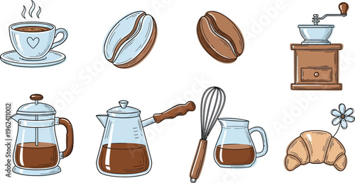 Coffee and Croissant Breakfast Illustration Set