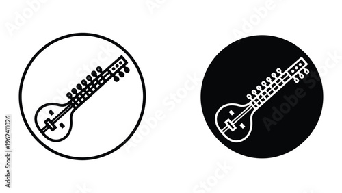 Contrasting visual styles of a traditional string instrument icon
