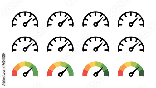 Various speedometer gauges showing different levels of speed and pressure readings for vehicle monitoring and performance tracking Vector