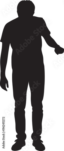 Black silhouette of a man standing with one arm extended