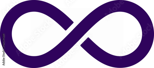 Infinity symbol in purple color on a white background, simple design.