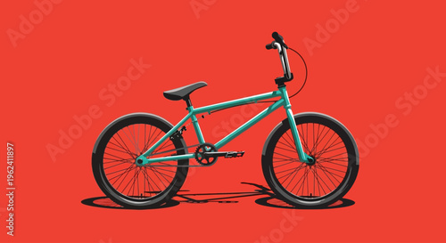 Turquoise BMX bike on a red background