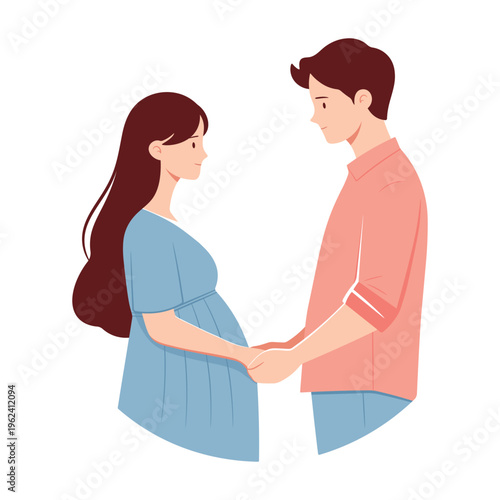 Pregnant couple vector illustration. Expecting parents holding hands, family, pregnancy and parenthood concept. Perfect for maternity care, prenatal support, baby announcements, and parenting blogs.