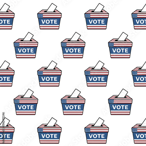 American voting boxes with USA flag pattern and vote text on white background