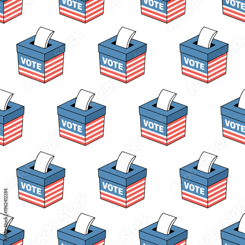 American voting boxes with vote text on white background for election concept