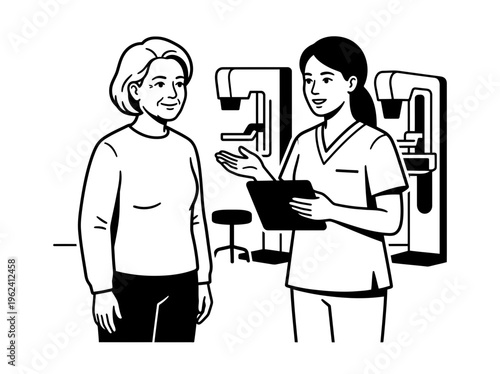 Woman receiving mammogram screening at healthcare clinic