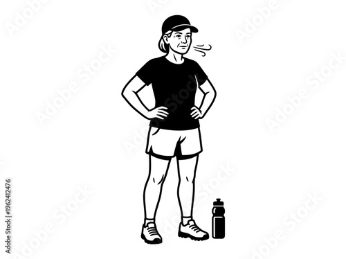 Woman cooling down after workout with water bottle illustration
