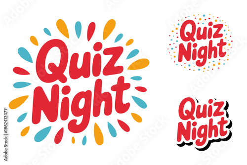 Quiz Night colorful text and logo designs for events and parties