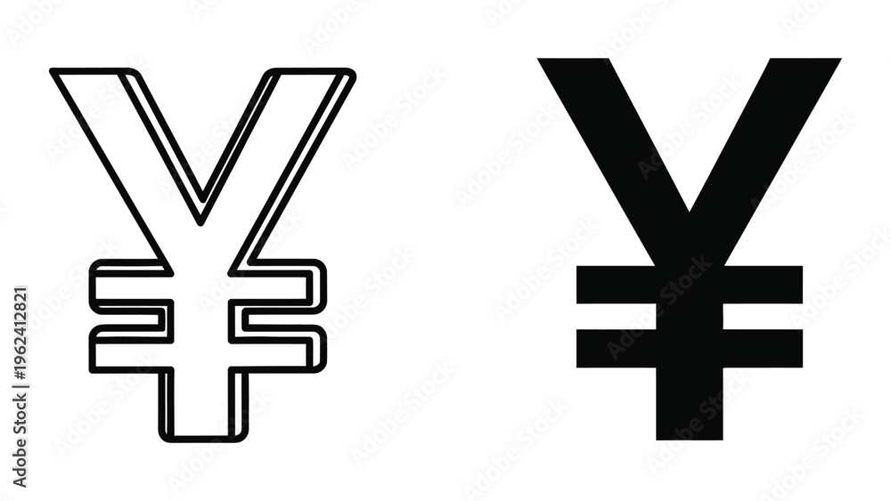 Fototapeta premium Comparison of the japanese yen symbol in different styles and colors