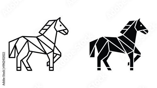 Geometric contrast of a horse depicted in light and dark polygonal forms