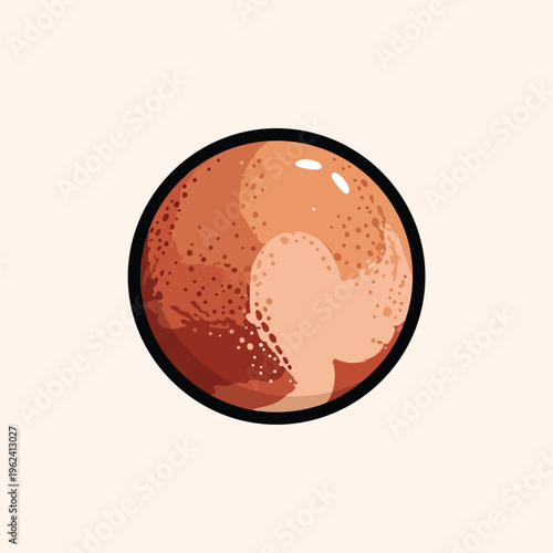 A cartoon illustration of a round object with an inner design of blended orange-brown tones and a light-tan-colored section