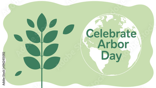 Celebrate Arbor Day with green tree and globe illustration on light green background
