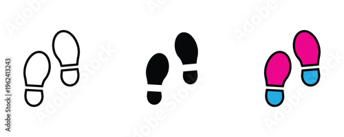 Human footprint shoe sole path and walking track icon set. Step evidence and detective investigation discovery symbol. Vector Illustration.
