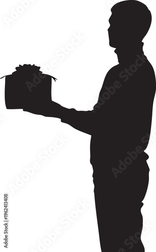 Silhouette of a man holding a gift box