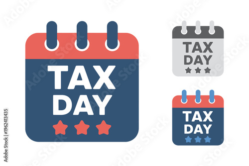 Tax day calendar icons in different colors and sizes  finance and accounting symbols