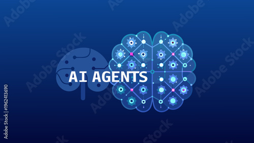 Ai agents concept with a brain and interconnected digital network
