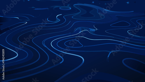 Abstract swirling patterns of blue and navy create a fluid design