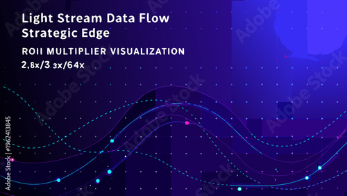 Abstract data flow visualization with light streams and roi multiplier details