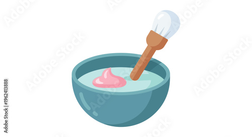Teal bowl with pink cream and wooden brush in soft lighting for skincare advertising