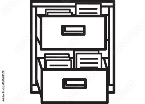 Drawer office filing cabinet with two drawers and handles featuring desk, furniture, storage with organization and paperwork elements for documents,