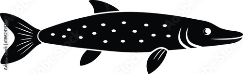 spotted gar silhouette vector art illustration, black and white design