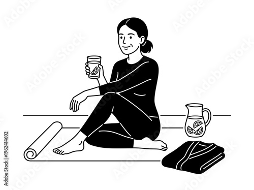 Woman drinking lemon water during home wellness routine