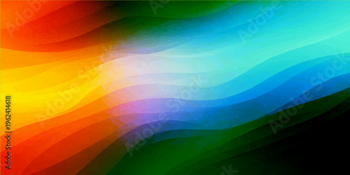 A vibrant abstract background featuring a digital wave design with colorful rainbow lines and a blurred motion texture of bright blue, pink, and yellow light