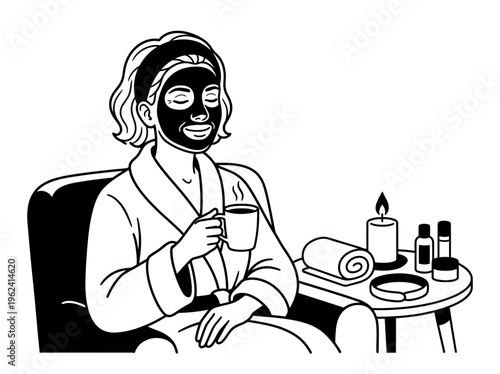 Woman enjoying home spa with face mask