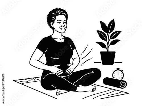 Woman practicing pelvic floor exercise on mat