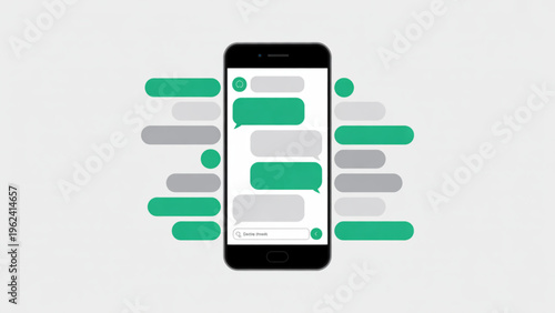Modern smartphone displaying a messaging app with colorful speech bubbles floating around it Vector