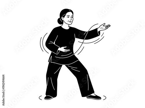 Woman practicing tai chi balance exercise