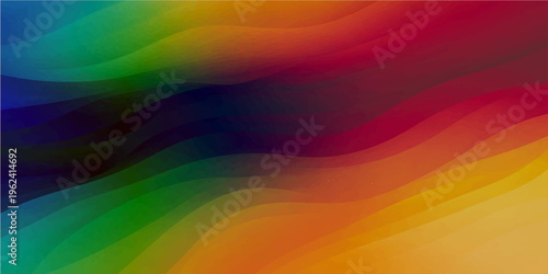 An artistic abstract rainbow background features a bright spectrum of colorful light waves and blurred lines in a vibrant motion pattern design