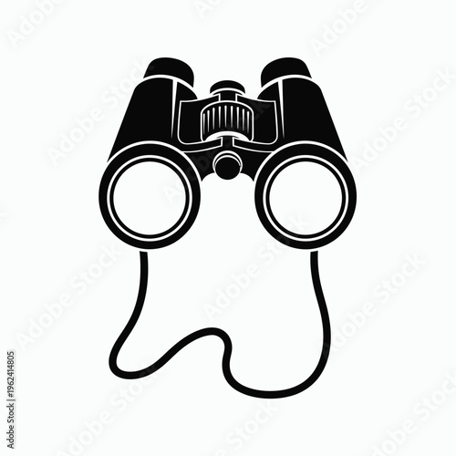 Black binoculars isolated on a white background showing an optical instrument used for viewing and observation