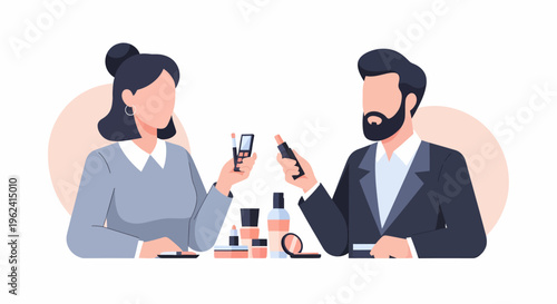 Couple Applying Makeup Together Beauty Routine.