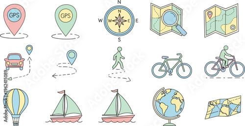 Navigation icons for travel and transportation