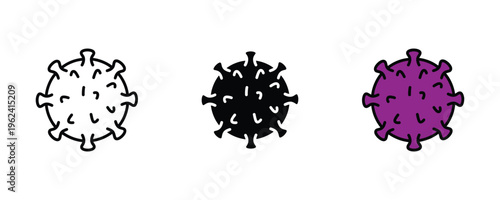 Human virus particle and infectious bacteria cell icon set. Pathogen microorganism and disease biology symbol. Vector Illustration.