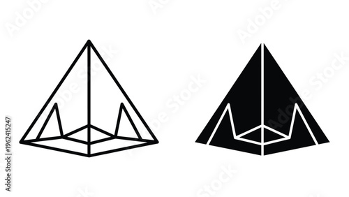 Comparison of wireframe and solid 3d triangular pyramid visualizations with internal structures