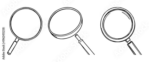 Magnifying glass set with close-up focus on lens and handle, featuring magnifier, loupe, inspection with detail and close view