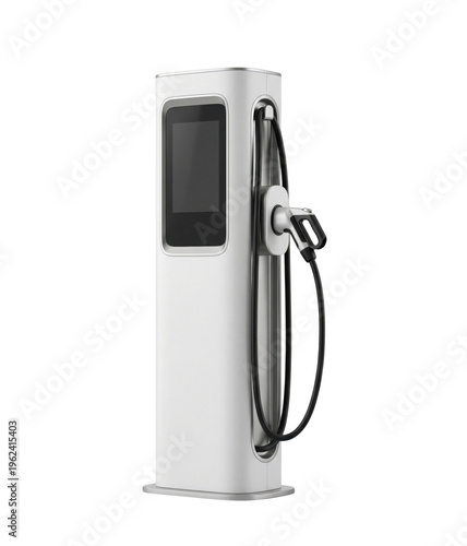 Modern electric vehicle charging station isolated. Sustainable technology concept.