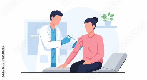 Doctor Administering Vaccine Injection to Patient in Clinic.