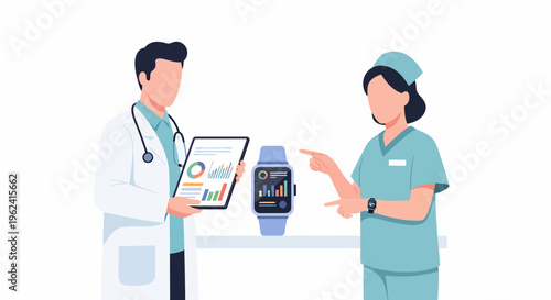 Doctor and Nurse Discussing Patient Data from Smartwatch.