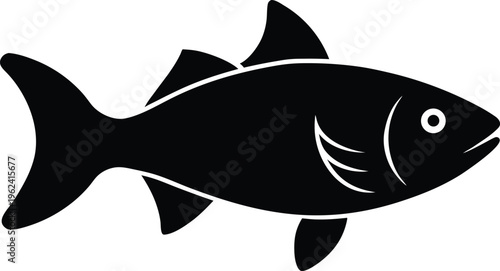 wolf fish silhouette vector art illustration, black and white design