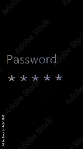 Macro shot of a digital screen showing a password field where asterisks are typed and then deleted. Concept of cyber security, data privacy and login authentication