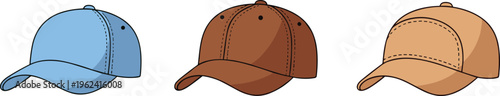 Baseball Cap Icon Set with Blue Brown and Beige Styles Flat Design Collection