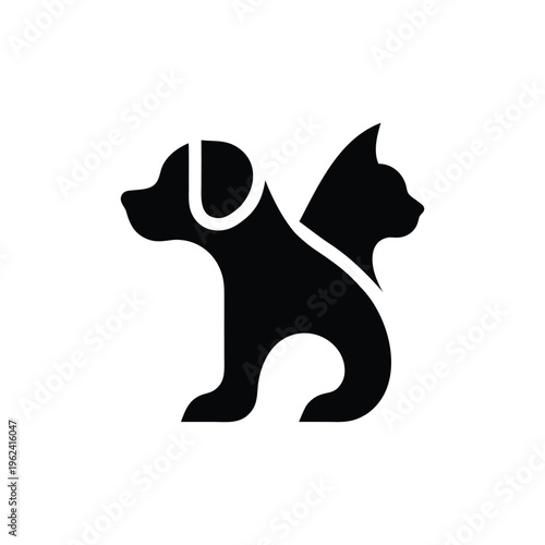 Minimalist silhouette of a Dog and Cat sharing a single unified outline. isolated on White Background