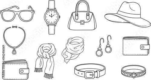 Fashion accessories set with handbag watch hat glasses jewelry