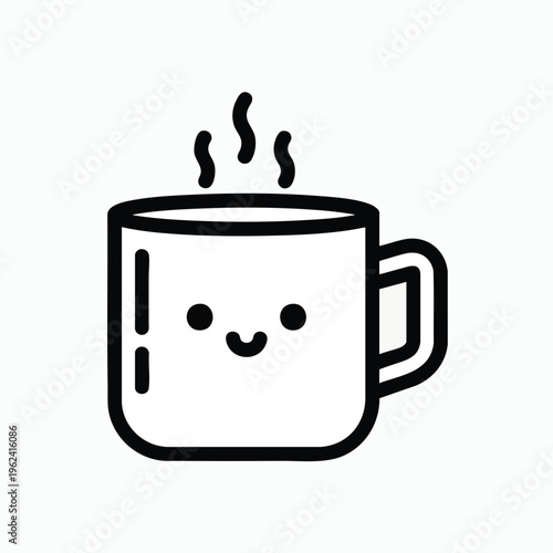 A smiling mug of beverage with steam rising. It's a simple, line-drawn icon with a friendly design and a minimalist feel